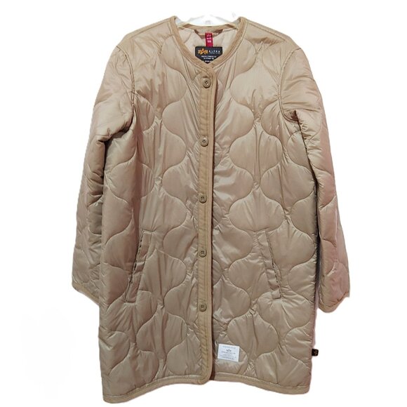 NWOT Alpha Industries Long Quilted Liner Jacket in Beige Khaki Tan Camel Size S - Picture 6 of 10